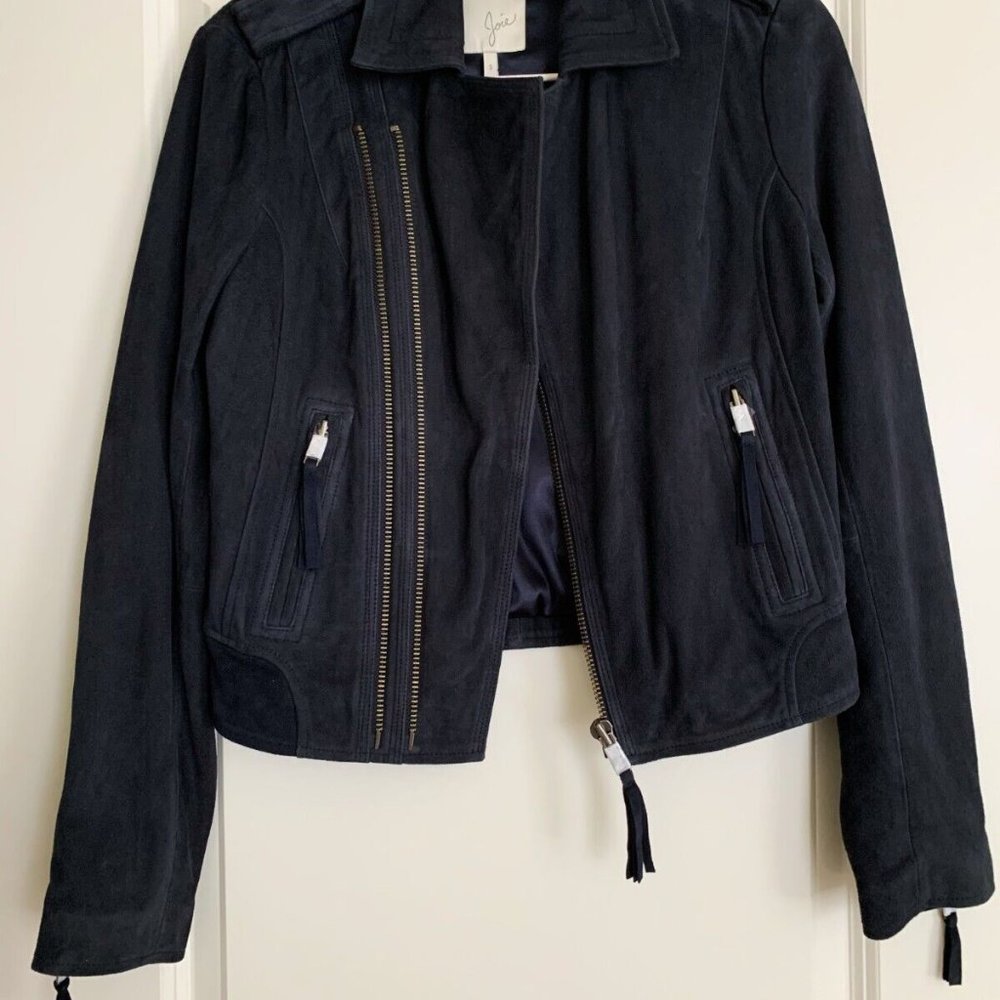 Women's NWT Joie Ailey Leather Suede Moto Jacket in Dark Navy - Picture 2 of 7